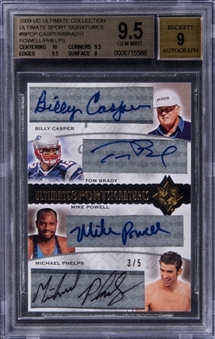 2009 Upper Deck Ultimate Collection Signatures #BPCP Casper/Brady/Powell/Phelps Signed Card (#3/5) - BGS GEM MINT 9.5/BGS 9